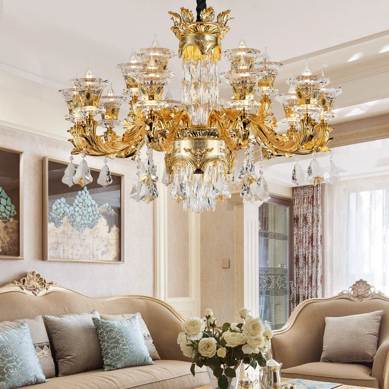 Jade Crystal Chandelier - Elegant European Style Living Room Lighting
