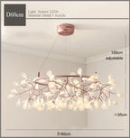 Modern Nordic Hanging Firefly Chandelier - Rose Gold and Black Branch Design