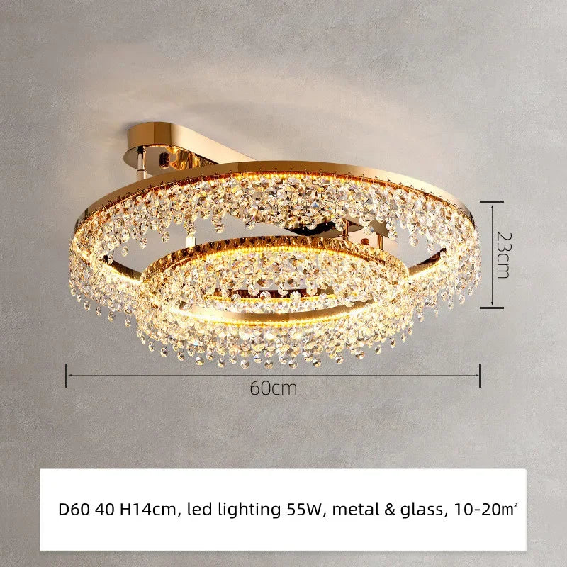 Modern Gold Metal Luxury K9 Crystals LED Dimmable Ceiling Lights by Afralia™