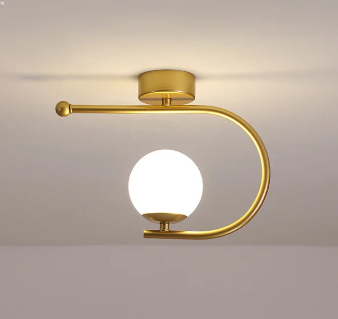 Gold Glass LED Ceiling Light Simple Home Decor Living Room Bedroom Fixture