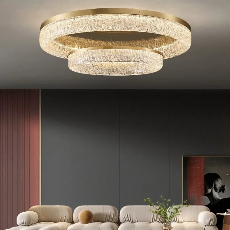 Nordic Copper Round Brass LED Ceiling Light for Living Room, Kitchen, Bedroom - Surface Mount