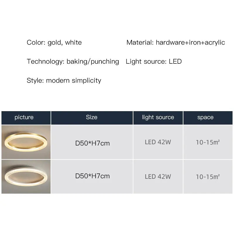 Modern Luxury Gold Ceiling Lamp: Circular Ring LED Light for Bedroom, Dining, Kitchen