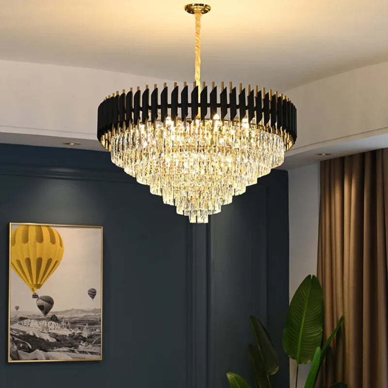 Crystal LED Pendant Chandelier, Luxury Black Lighting for Bedroom, Living, Dining Room