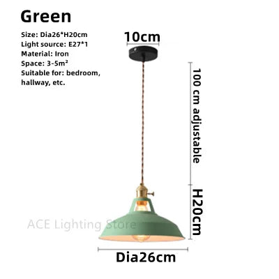 Vintage Pendant Ceiling Light for Home and Restaurant, Macaron Colors Hanging Lampshade