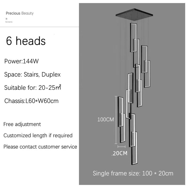LED Stair Chandelier: Luxury Loft Geometry Pendant Lamps for Modern Living