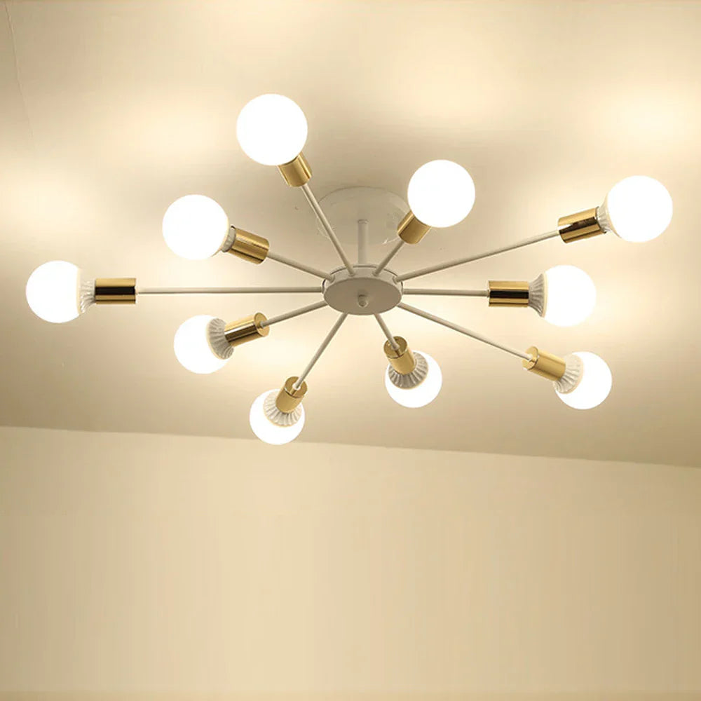 Industrial Rod Iron Wood Sputnik Chandelier Ceiling Lamp LED E27 Home Lighting