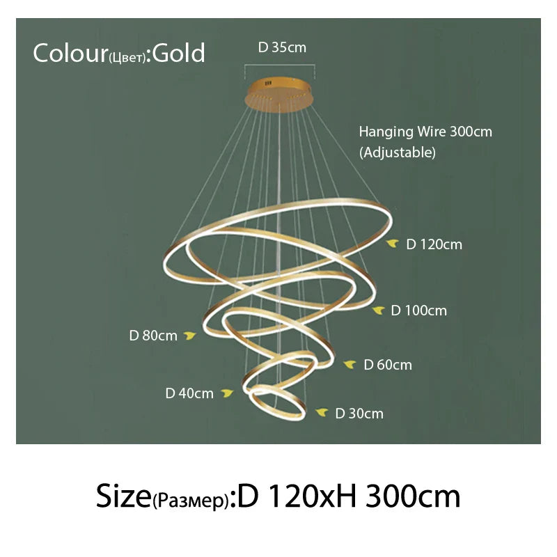 Sophisticated Duplex Living Room Chandelier & LED Circles Lighting Fixtures