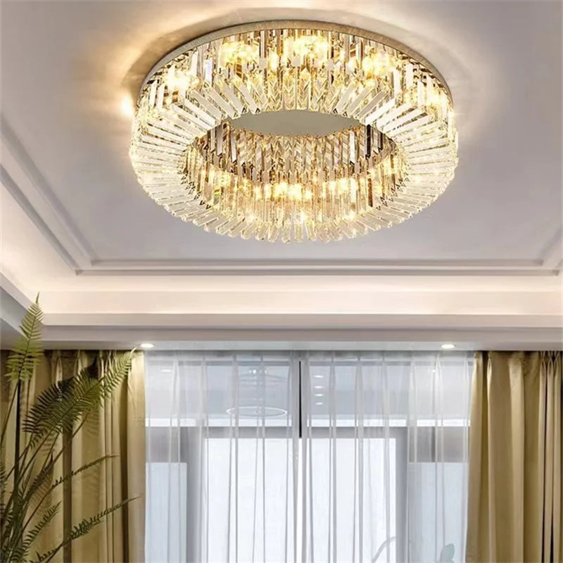 Modern Crystal LED Chandelier Chrome & Gold Ceiling Lamp for Living Room Decor