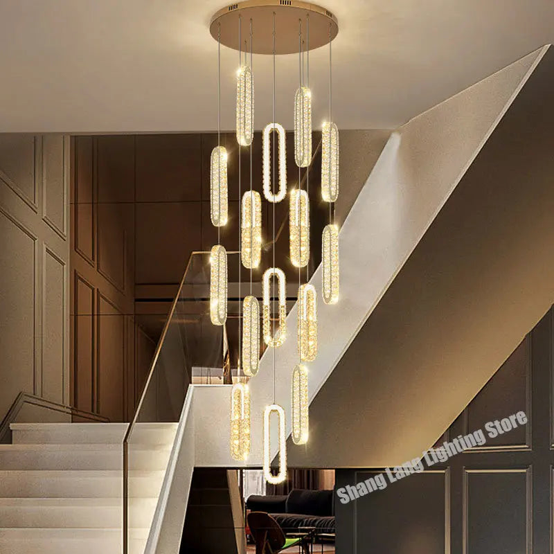 Crystal LED Chandelier: Modern Luxury Long Lighting Fixtures for Living Room Staircase