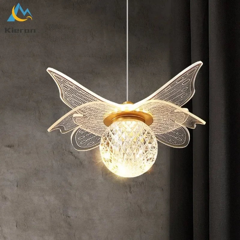 Butterfly LED Chandelier Copper Pendant Light for Bedroom Living Room Decoration