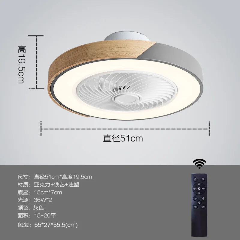 Modern Wood Ceiling Fan Light with Remote Control Dimmable 3 Colors