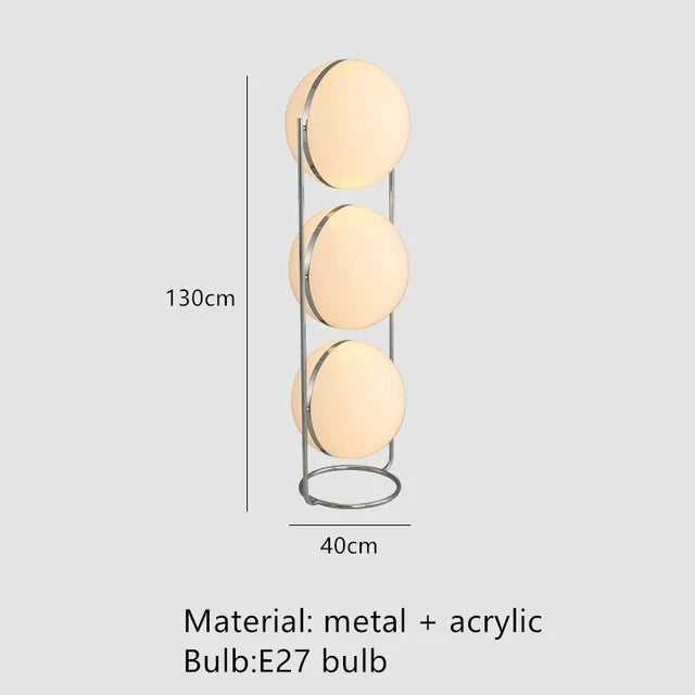 Chrome Metal LED Floor Lamp with White Acrylic Ball Light for Home Decoration