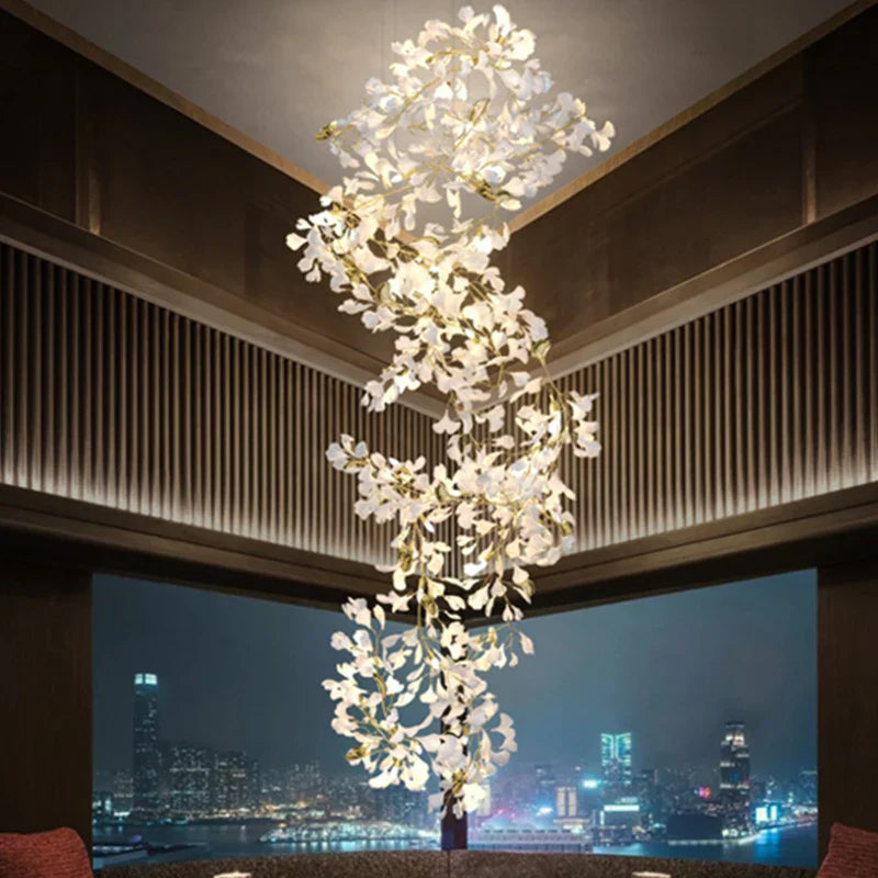 Ginkgo Biloba Chandelier: Elegant Duplex Living Room Hotel Lobby Pendant Light