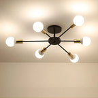 Industrial Rod Iron Wood Sputnik Chandelier Ceiling Lamp LED E27 Home Lighting