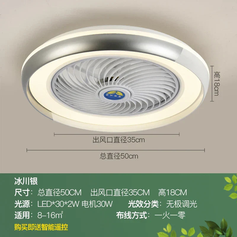 Modern Black 56cm Round Ceiling Fan with LED Light and Remote Control