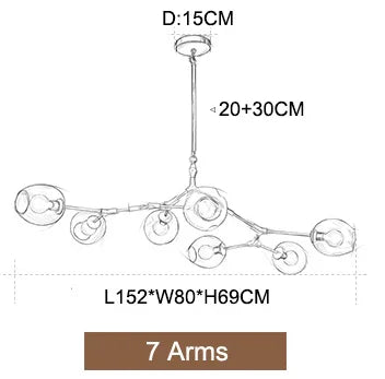 Nordic Glass Pendant Chandelier in Black Gold for Living Room, Bedroom, Dining Room