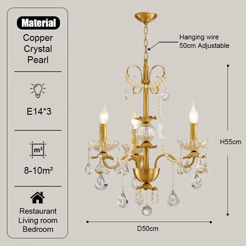 Gold Brass Crystal Chandelier - Luxurious Candle Lights for Villa Living Room
