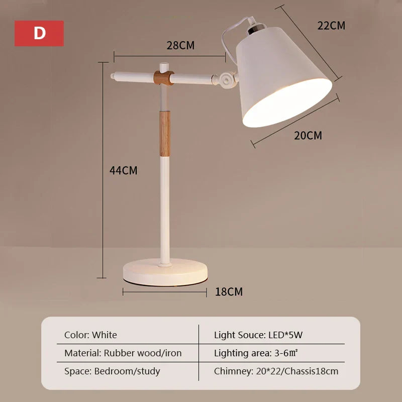 Adjustable Wood Desk Lamp for Children's Study, Office, Bedroom - LED Reading Light