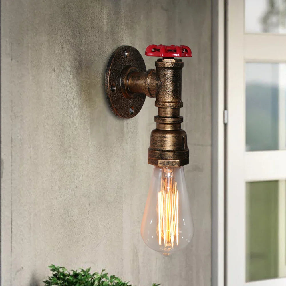 Industrial Iron Rust Water Pipe Wall Light Vintage E27 Sconce Fixture