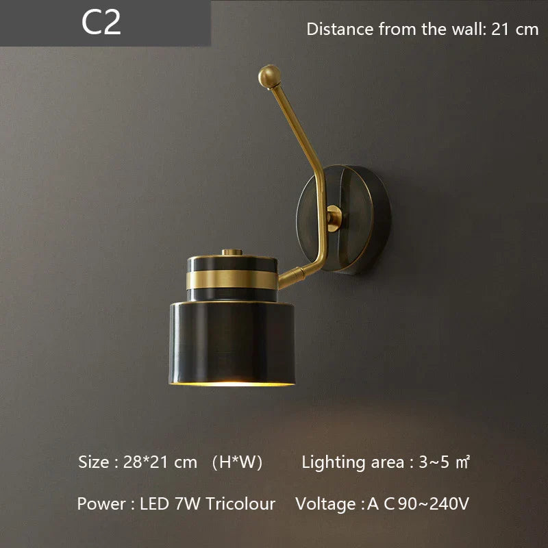 Nordic Brass Wall Lamp with Switch, Modern Minimalist Indoor LED Wall Light