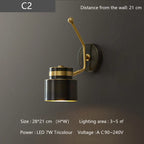 Nordic Brass Wall Lamp with Switch, Modern Minimalist Indoor LED Wall Light