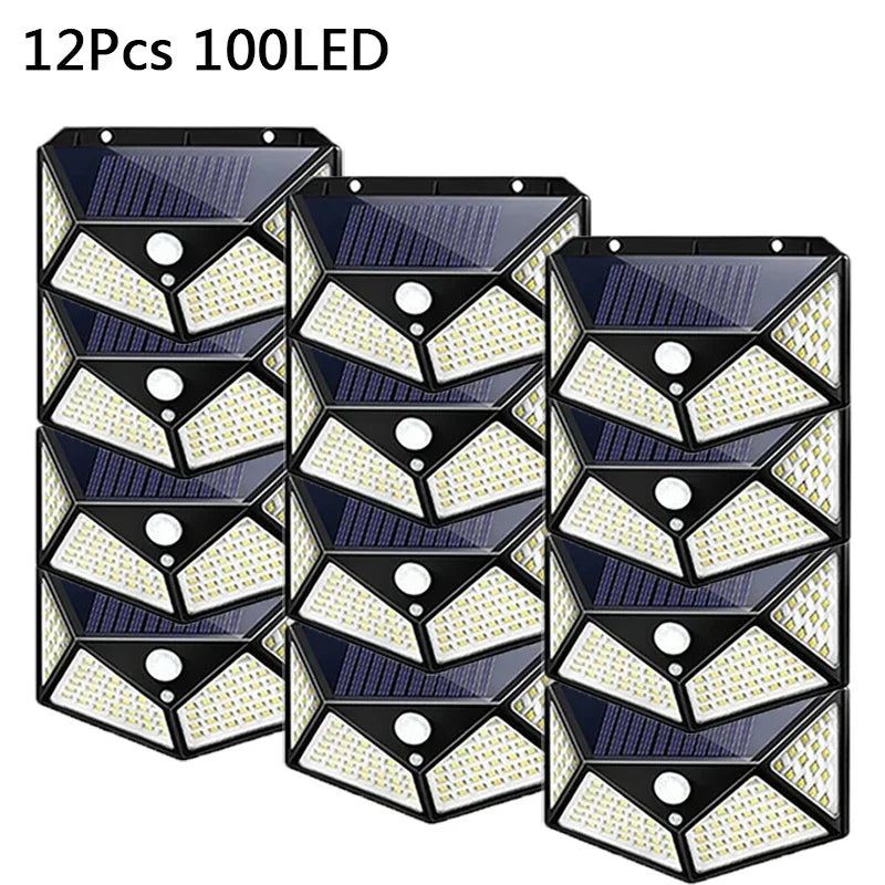 Solar 100LED Outdoor Wall Lamp with PIR Motion Sensor for Garden Courtyard
