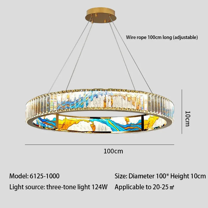Luxury Enamel Chandelier Crystal Glass Pendant Light with LED Ring for Villa Decor