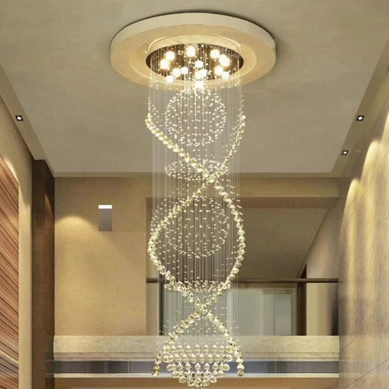 Double Spiral Crystal Chandelier: Luxurious K9 Crystal Lighting for Hotels and Villas