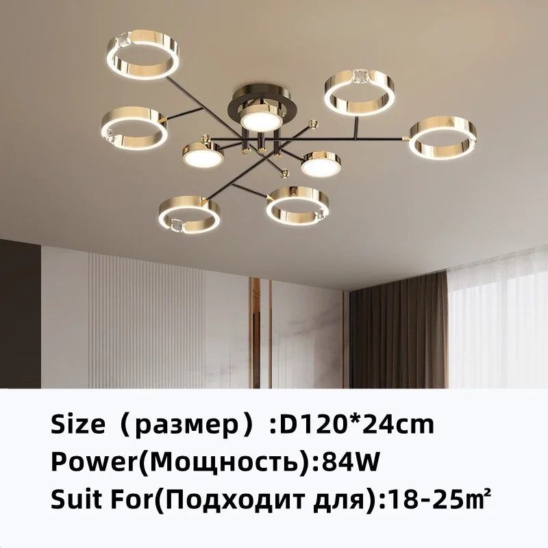 Gold Plated Luxury Chandelier with Remote Control Crystals for Elegant Living & Bedroom Decor