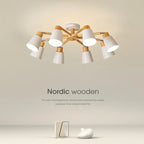 Nordic Wood Chandelier - Modern Living Room Ceiling Lamp with LED Bulb