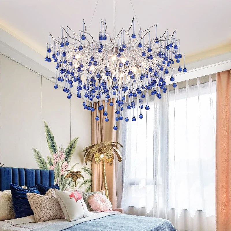 Kids' Pink Crystal Chandelier: Colorful Chrome Ceiling Light for Girls' Bedroom