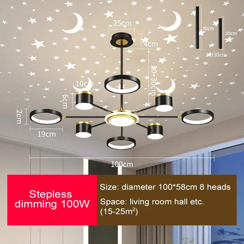 Starry Sky 6-Light Dimmable Ceiling Chandelier - White Modern Home Lighting