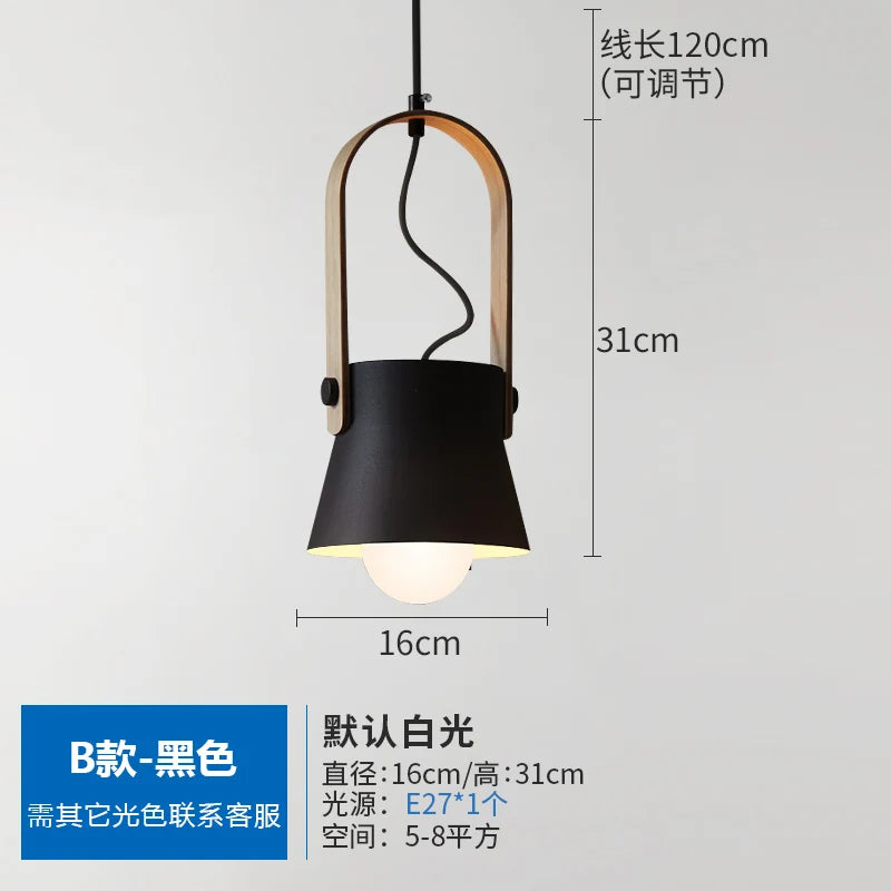 Nordic Wooden Pendant Light E27 Hanging Lamp for Interior Bedroom Kitchen Dining