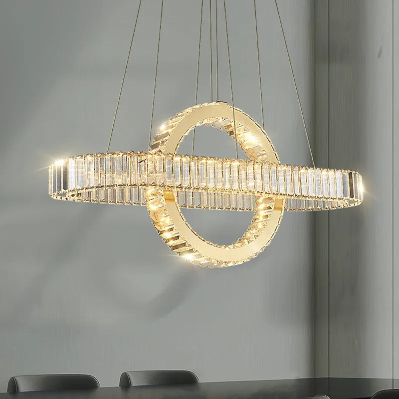 Oval Chrome Gold Steel LED Crystal Pendant Light