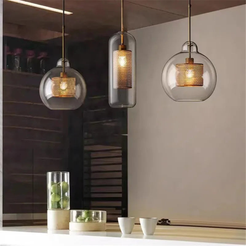 Mesh Pendant Light: Nordic Design Sliver Bronze Transparent Lampshade for Kitchen and Dining