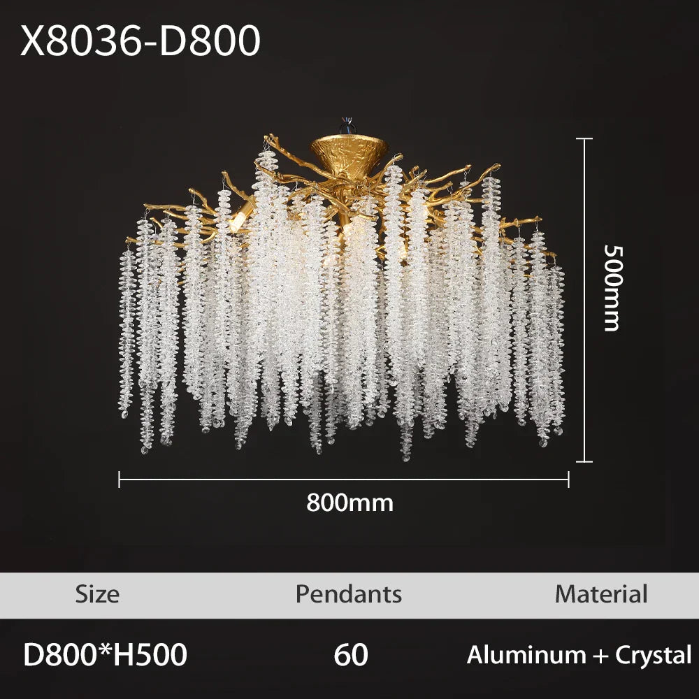 Round Crystal Gold Branch Chandelier for Modern Living Spaces