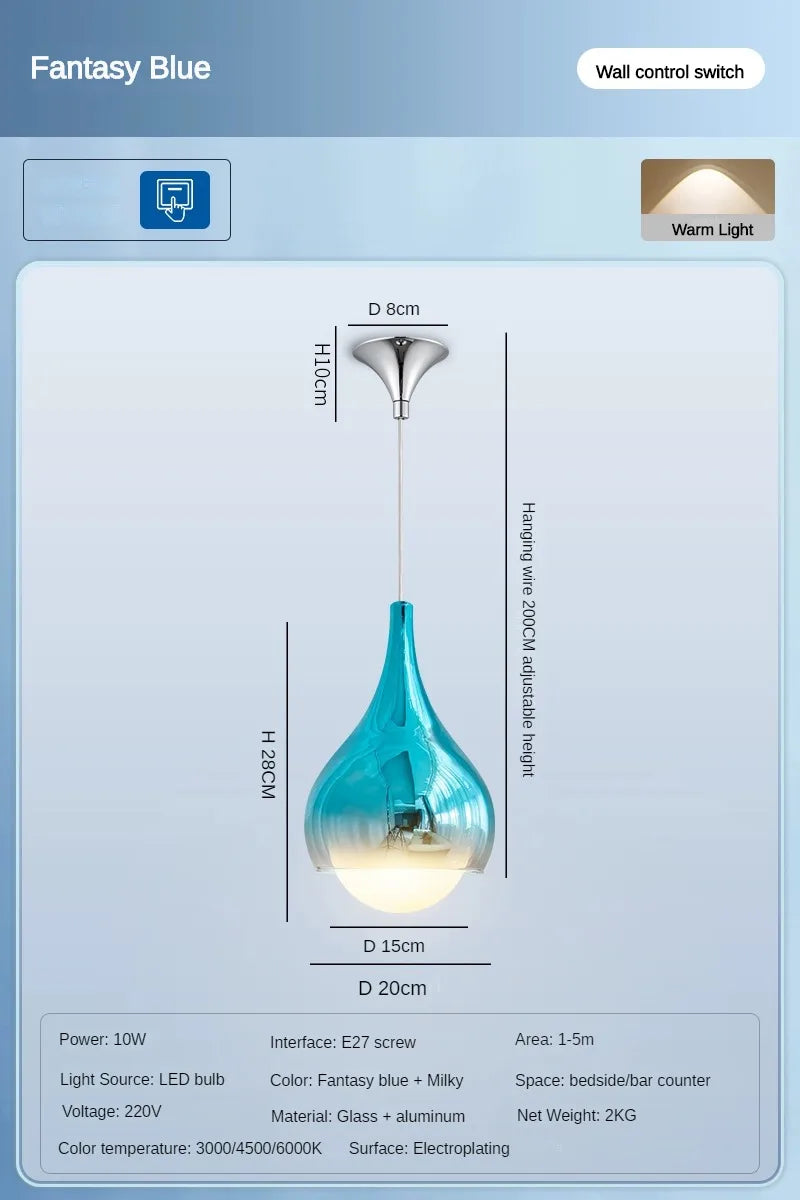 LED Water Droplet Ceiling Chandelier - Modern Bedroom Pendant Lamp