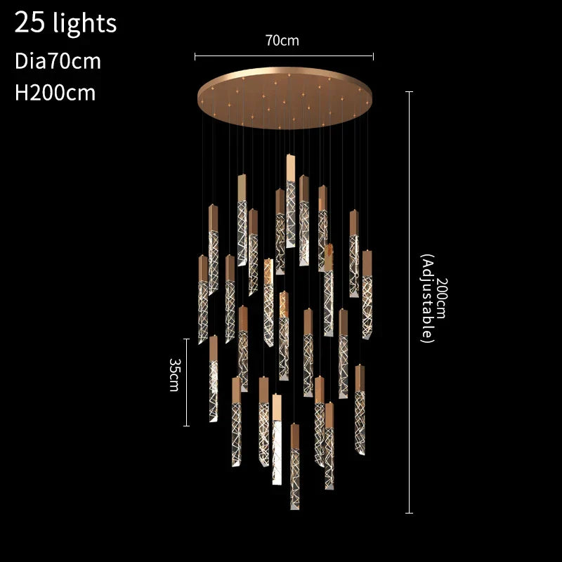 Crystal LED Chandelier: Modern Luxury Staircase & Living Room Hanging Lamp