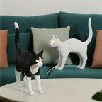 Resin Cat Table Lamp Nordic Animal Desk Light Fixture Art Decor Bedside LED