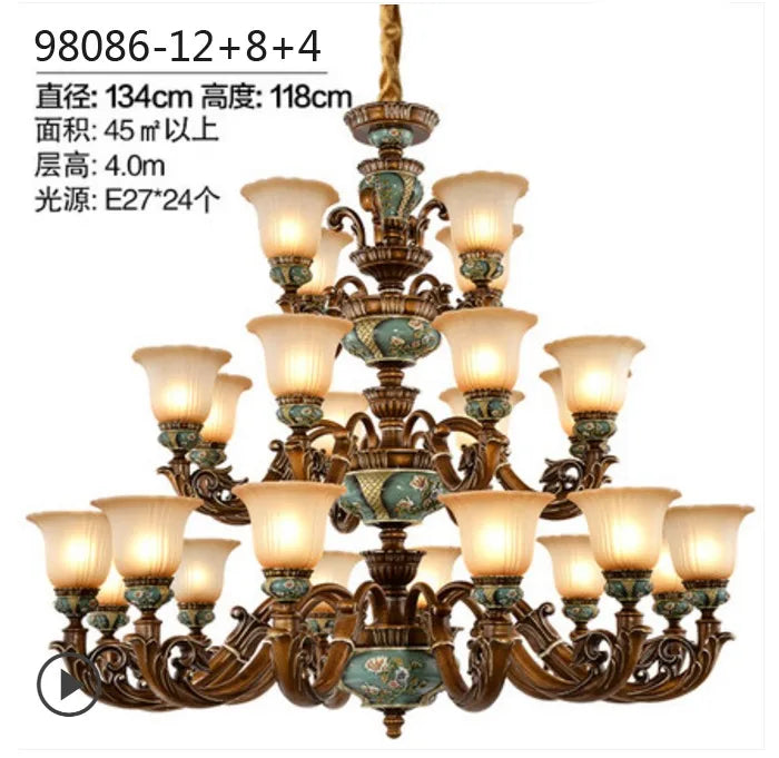 European Vintage Resin Chandelier: Elegant Luxury Lighting for Living Room, Bedroom, and Restaurant