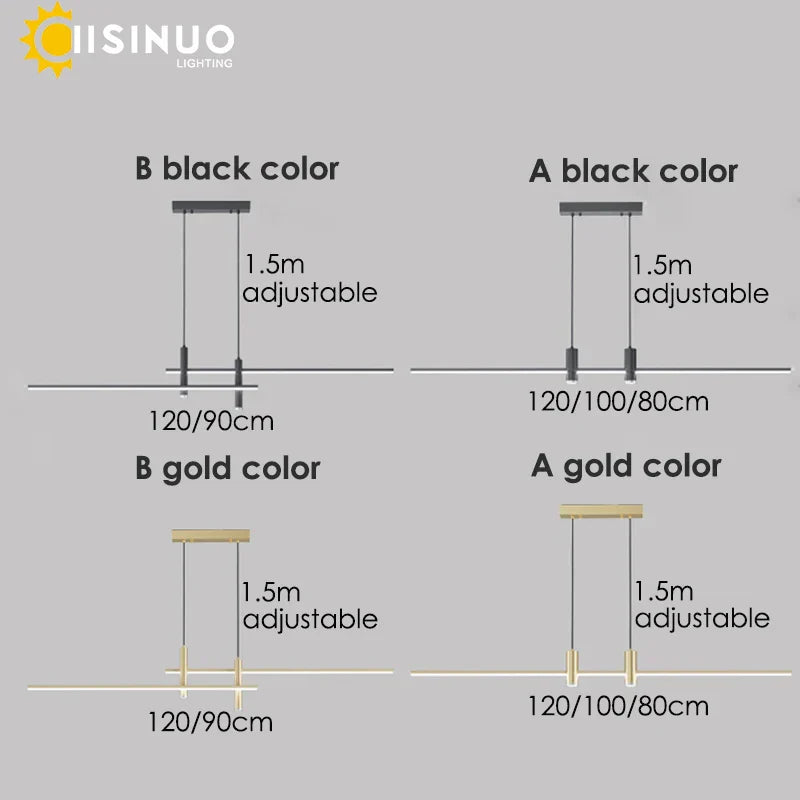 Adjustable LED Pendant Light in Black/Gold for Office Dining Living Room