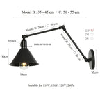 Retro Long Arm Bedside Wall Lamp with Switch - Black