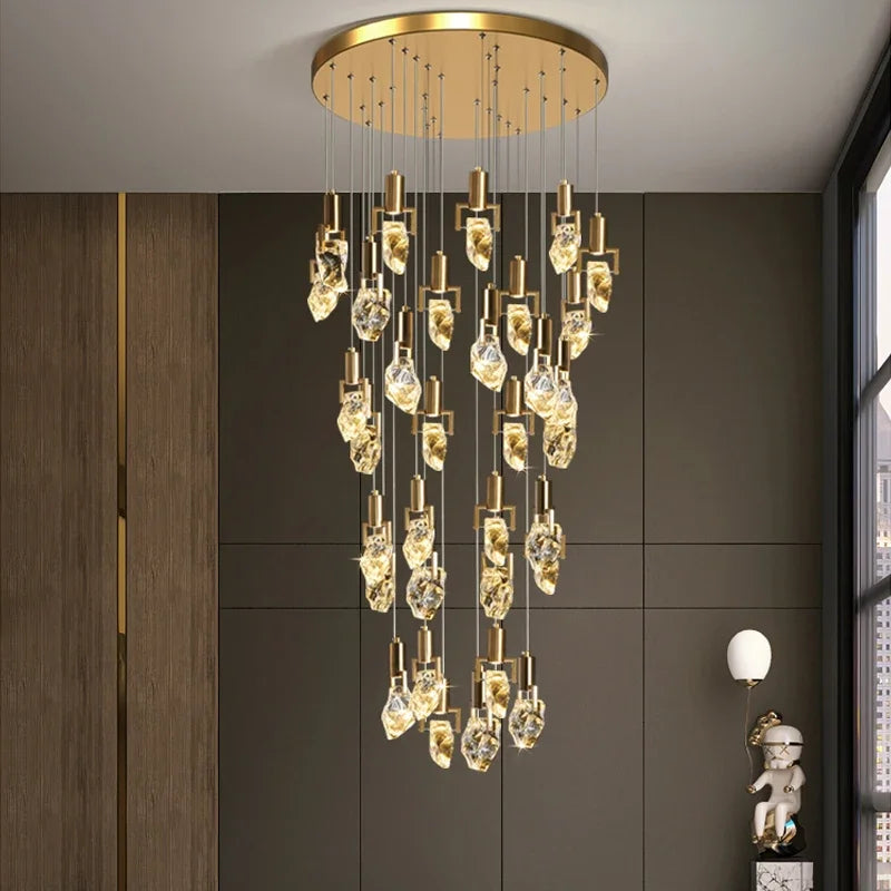 Elegant Diamond Crystal Chandelier LED Light Fixture Gold Home Decor