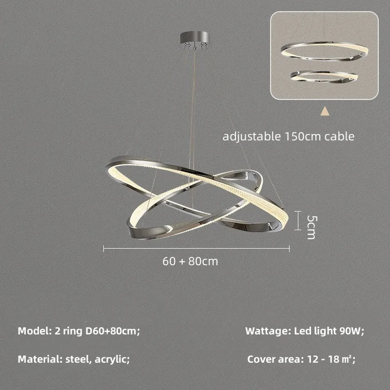 Modern Steel Dimmable LED Chandelier: Remote Control Stair Lustre Pendant Lights