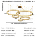 Gold Crystal Round Ring Chandeliers with LED Pendant Light for Ceiling Lighting