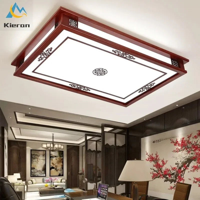 Solid Wood LED Ceiling Lamp, Nordic Modern Design, Hollow Carved, Living Room Bedroom Decor