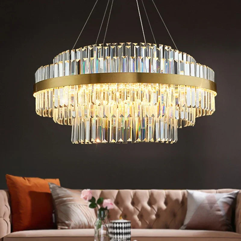 Luxury Crystal Golden Gloss LED Ceiling Chandelier for Dining & Living Room