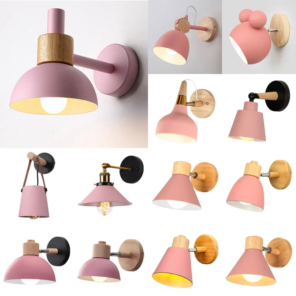 Pink Wall Lights: Nordic Minimalist Bedroom Bedside Lamps, Modern Living Room Decor
