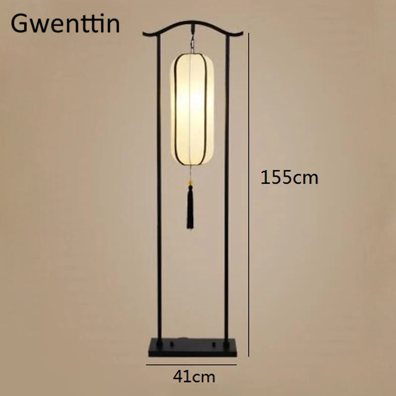 Classical Lantern Floor Lamp Fabric Standing Light for Living Room Bedroom Décor