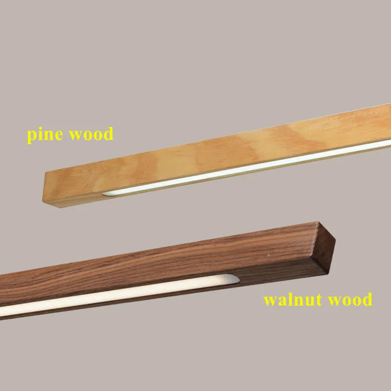 Dimmable Wooden Pendant Lamp: Long Strip Minimalist Hanging Indoor Lighting
